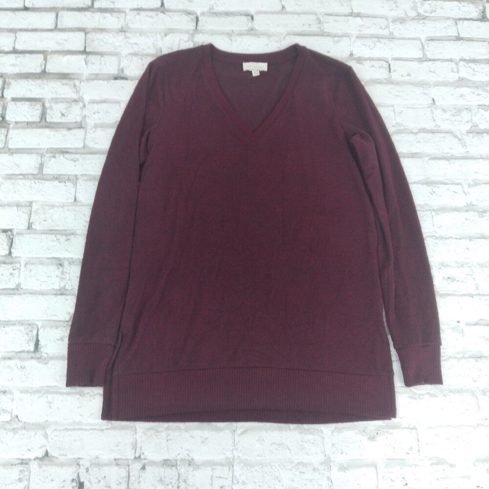 Lucky Brand Sweater Womens XS Red Black Marled Long Sleeve V Neck Pullover